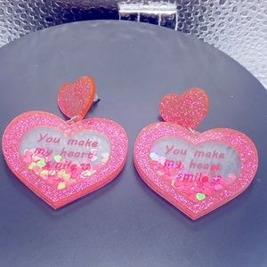 Valentine’s Day pink glittery heart shaped earrings heart shaped confetti
